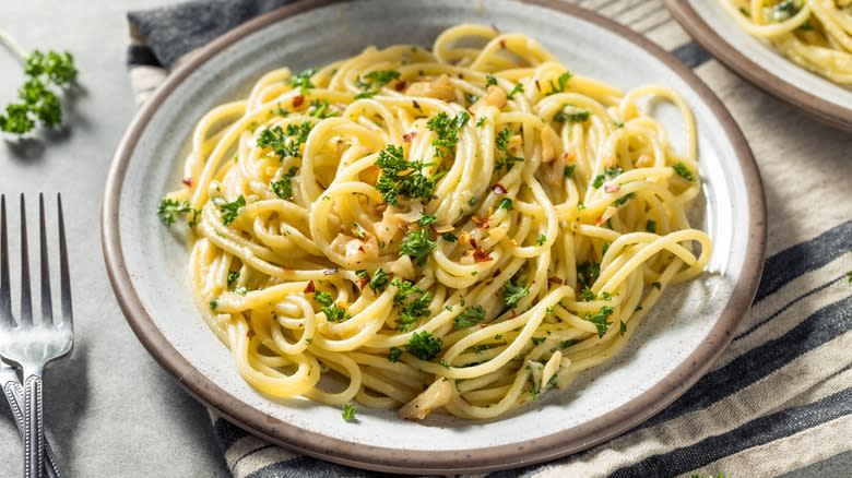 Plate of garlic butter noodles