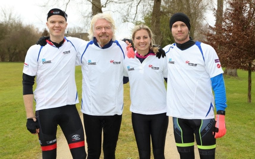 Sir Richard Branson and his family; left to right, nephew Noah Devereaux, Sir Richard, daughter Holly Branson and son Sam Branson