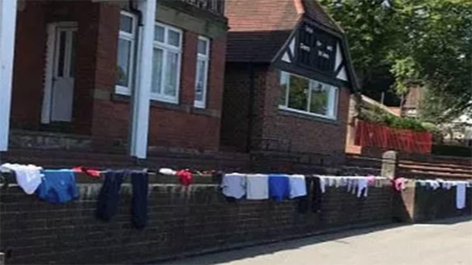 The campers used the walls of a nearby building to hang their wet clothes on. Pic: Twitter@Chesterfield CC