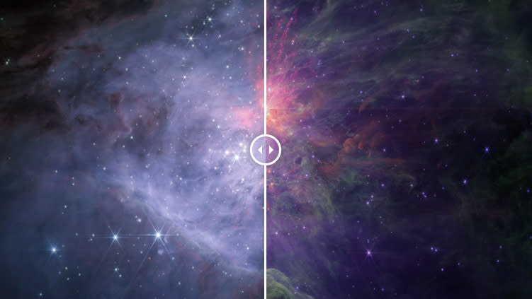 split image showing different spectra of a space nebula.