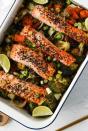 <p>This teriyaki <a href="https://www.delish.com/uk/cooking/recipes/g29843028/healthy-salmon-recipes/" rel="nofollow noopener" target="_blank" data-ylk="slk:salmon" class="link ">salmon</a> traybake is a great <a href="https://www.delish.com/uk/cooking/recipes/a35508459/sausage-pasta/" rel="nofollow noopener" target="_blank" data-ylk="slk:one-pot" class="link ">one-pot</a> dish packed with colourful veggies including <a href="https://www.delish.com/uk/cooking/recipes/g33977250/sweet-potato-recipes/" rel="nofollow noopener" target="_blank" data-ylk="slk:sweet potato" class="link ">sweet potato</a>, <a href="https://www.delish.com/uk/cooking/recipes/g28961707/aubergine-recipes/" rel="nofollow noopener" target="_blank" data-ylk="slk:aubergine" class="link ">aubergine</a>, <a href="https://www.delish.com/uk/cooking/recipes/g33008494/broccoli-recipes/" rel="nofollow noopener" target="_blank" data-ylk="slk:broccoli" class="link ">broccoli</a>, shiitake mushrooms and <a href="https://www.delish.com/uk/cooking/recipes/g33122084/pak-choi/" rel="nofollow noopener" target="_blank" data-ylk="slk:pak choi" class="link ">pak choi</a>.</p><p>Get the <a href="https://www.delish.com/uk/cooking/recipes/a35762840/teriyaki-salmon/" rel="nofollow noopener" target="_blank" data-ylk="slk:Teriyaki Salmon Traybake" class="link ">Teriyaki Salmon Traybake</a> recipe.</p>
