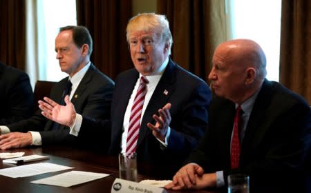 U.S. President Donald Trump holds a meeting on trade with members of Congress at the White House in Washington, U.S., February 13, 2018. REUTERS/Kevin Lamarque