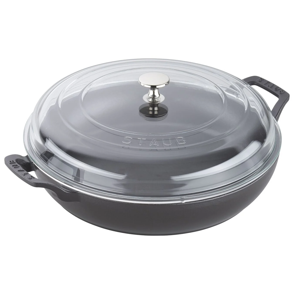 black braiser with thick glass lid