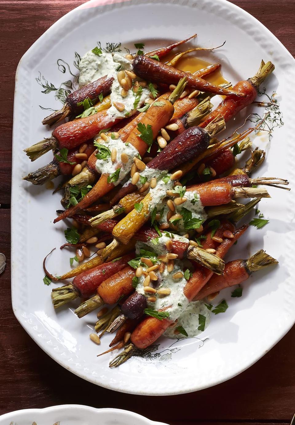 orange carrots with yogurt parsley dressing