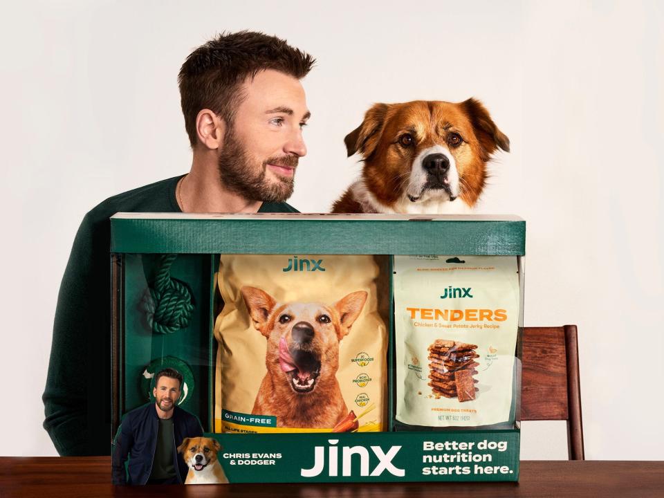 Chris Evans and his dog Dodger for Jinx.