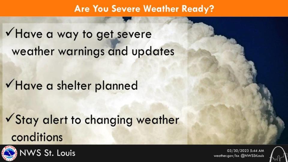 Here are some safety tips from the National Weather Service of St. Louis ahead of Friday’s potentially strong storms. Two members of the NWS team also provided additional suggestions to maximize safety during the inclement weather.