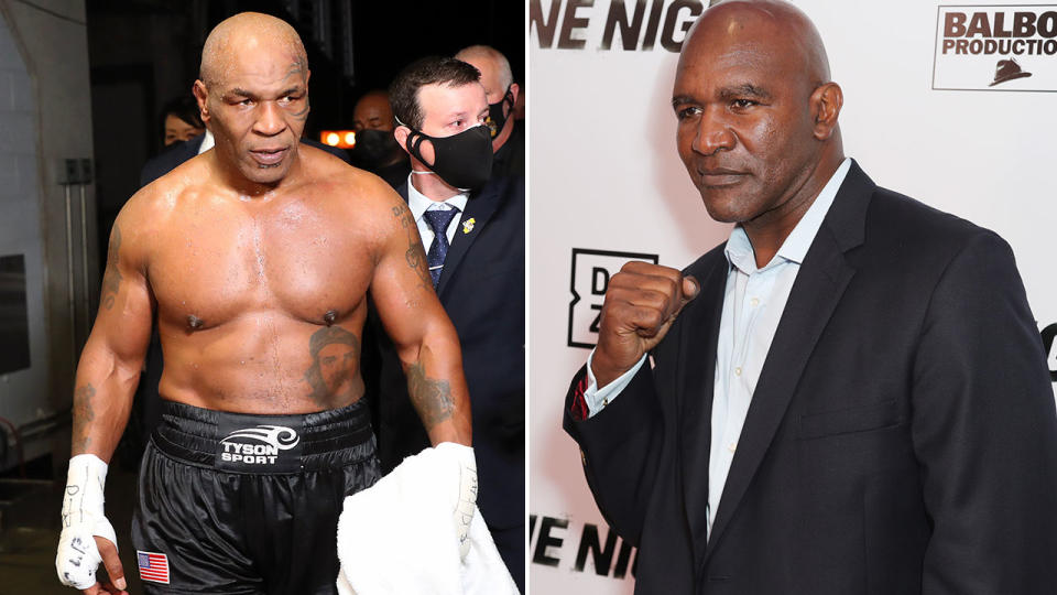 Pictured here, old adversaries Mike Tyson and Evander Holyfield.