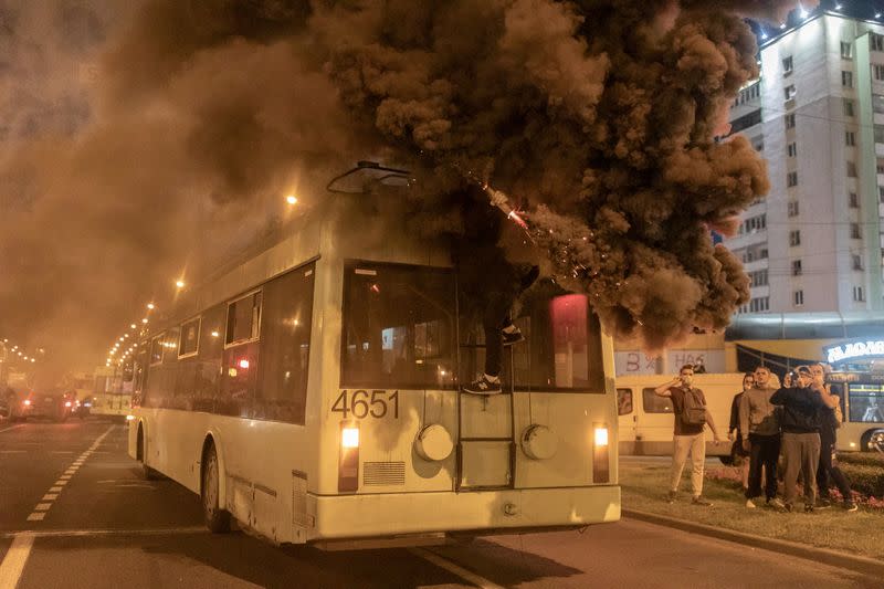 Belarusian opposition supporters protest against presidential election results in Minsk