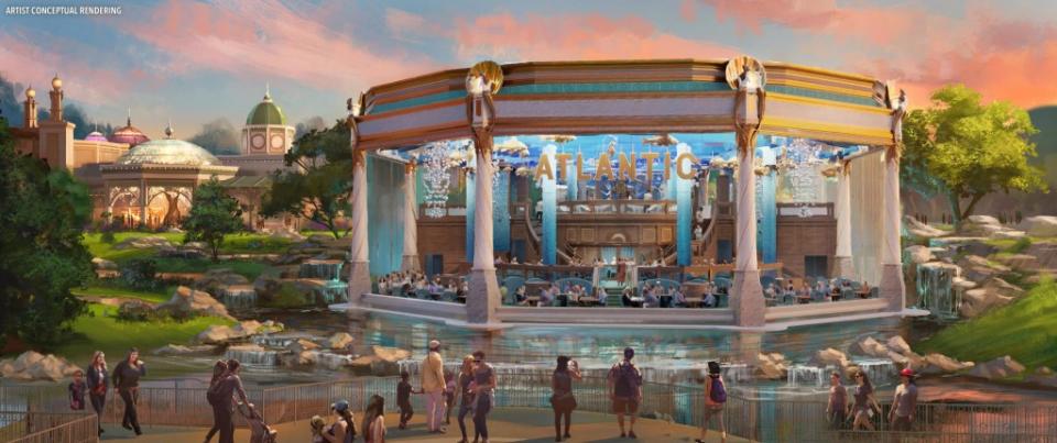 Artist rendering of Atlantic restaurant in Celestial Park at Epic Universe