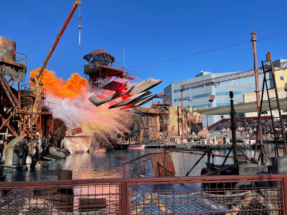 shot of the action during Waterworld show at universal