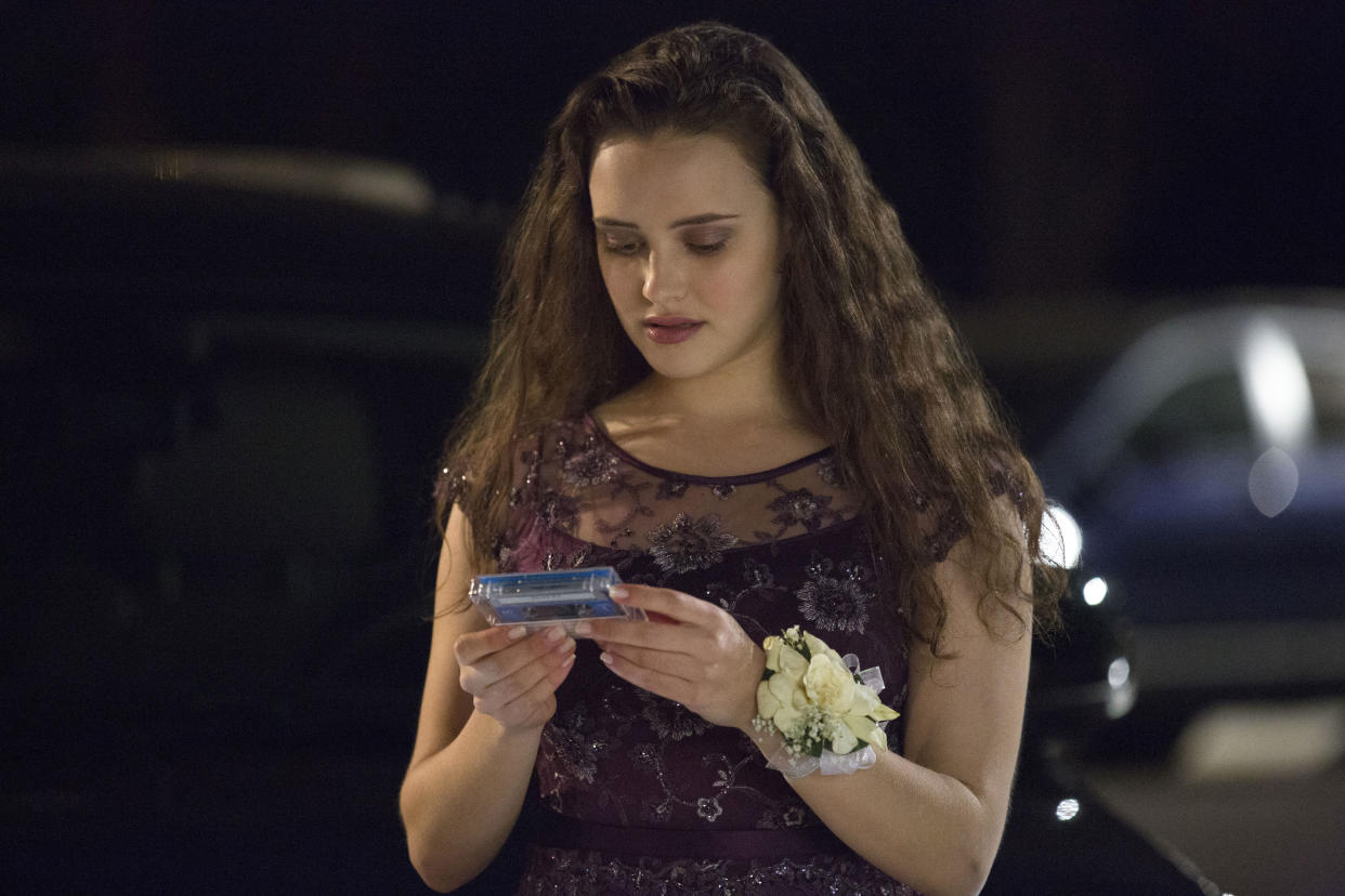 FILE – This file image released by Netflix shows Katherine Langford as Hannah Baker in a scene from the series, “13 Reasons Why.” (Beth Dubber/Netflix via AP, File)