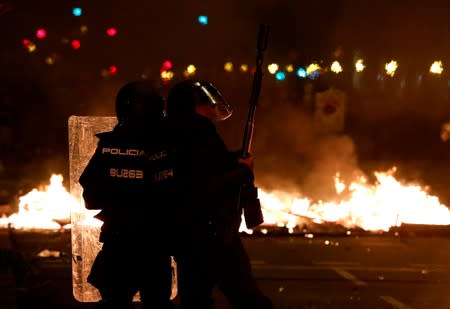 Separatists protest after a verdict in a trial over a banned Catalonia's independence referendum in Barcelona