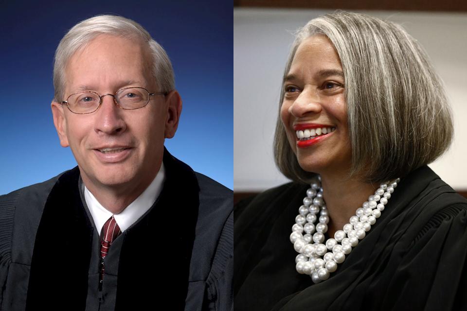 Ohio Supreme Court Justice Patrick F. Fischer, left, and Terri Jamison, right.