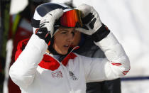 Alpine Skiing - Pyeongchang 2018 Winter Olympics - Women’s Downhill Training - Jeongseon Alpine Centre - Pyeongchang, South Korea - February 19, 2018 - Stephanie Venier of Austria is seen at the start. REUTERS/Leonhard Foeger