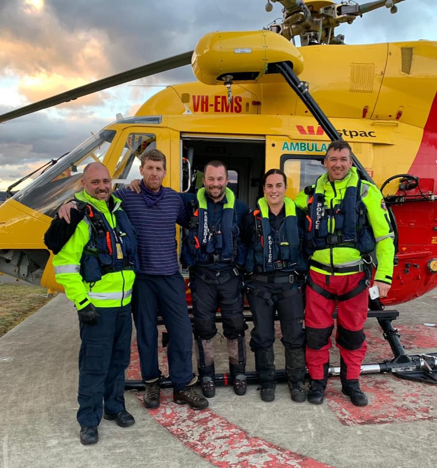 The 57-year-old alive and well is being taken to hospital for precautionary medical checks. Source: Facebook/Tasmania Police