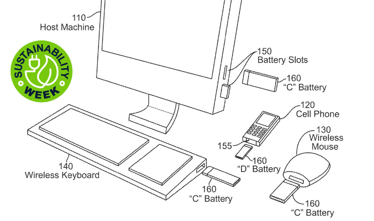  Apple patent for removeable batteries, with TR's Sustainability Week branding . 