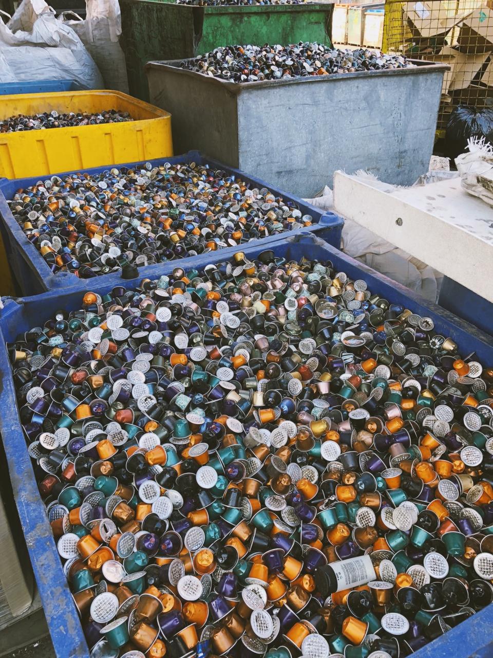 A picture of industrial bins filled with used coffee pods, shared on Twitter in 2017 by New Zealand MP Chlöe Swarbrick.