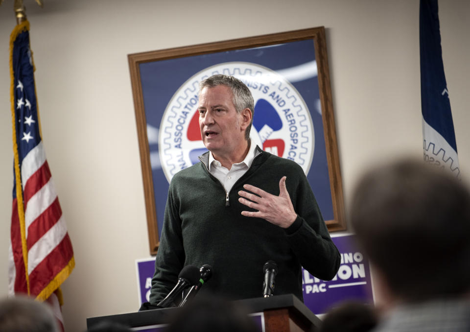 New York City Mayor Bill de Blasio speaks in Des Moines, Feb. 24. (Photo: Stephen Maturen/Getty Images)