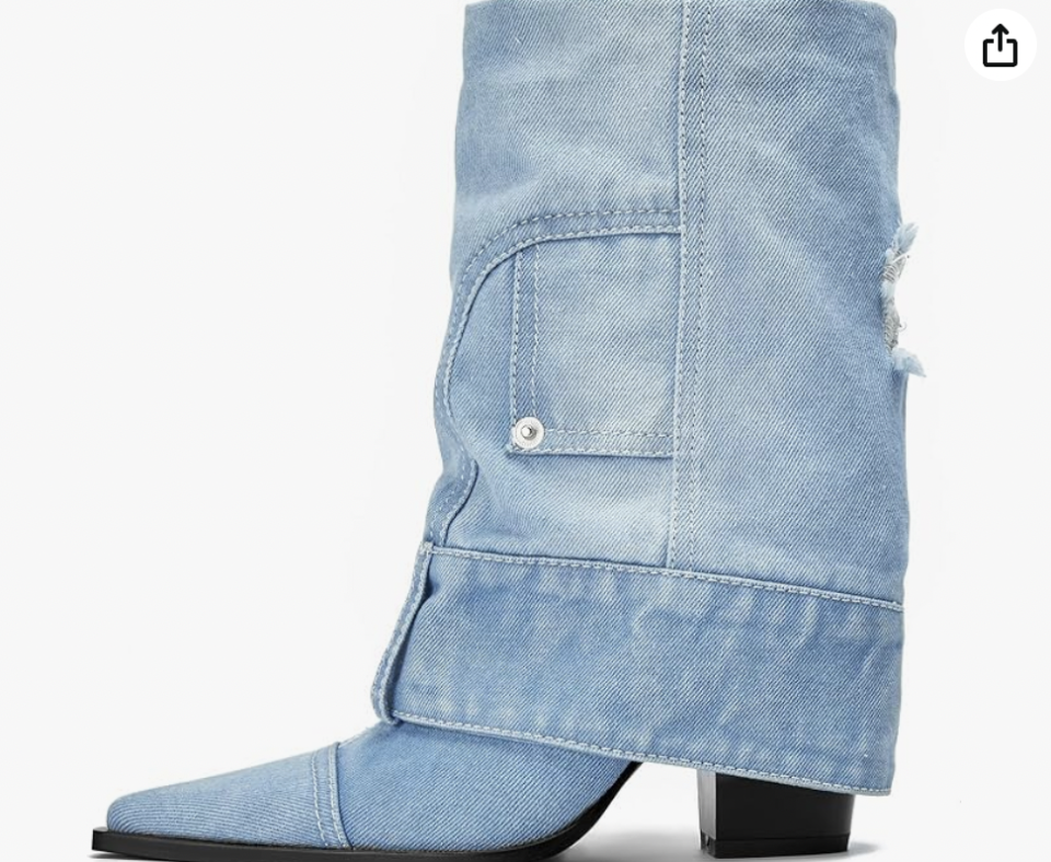 Neitivet Thick-Heeled Denim Boots