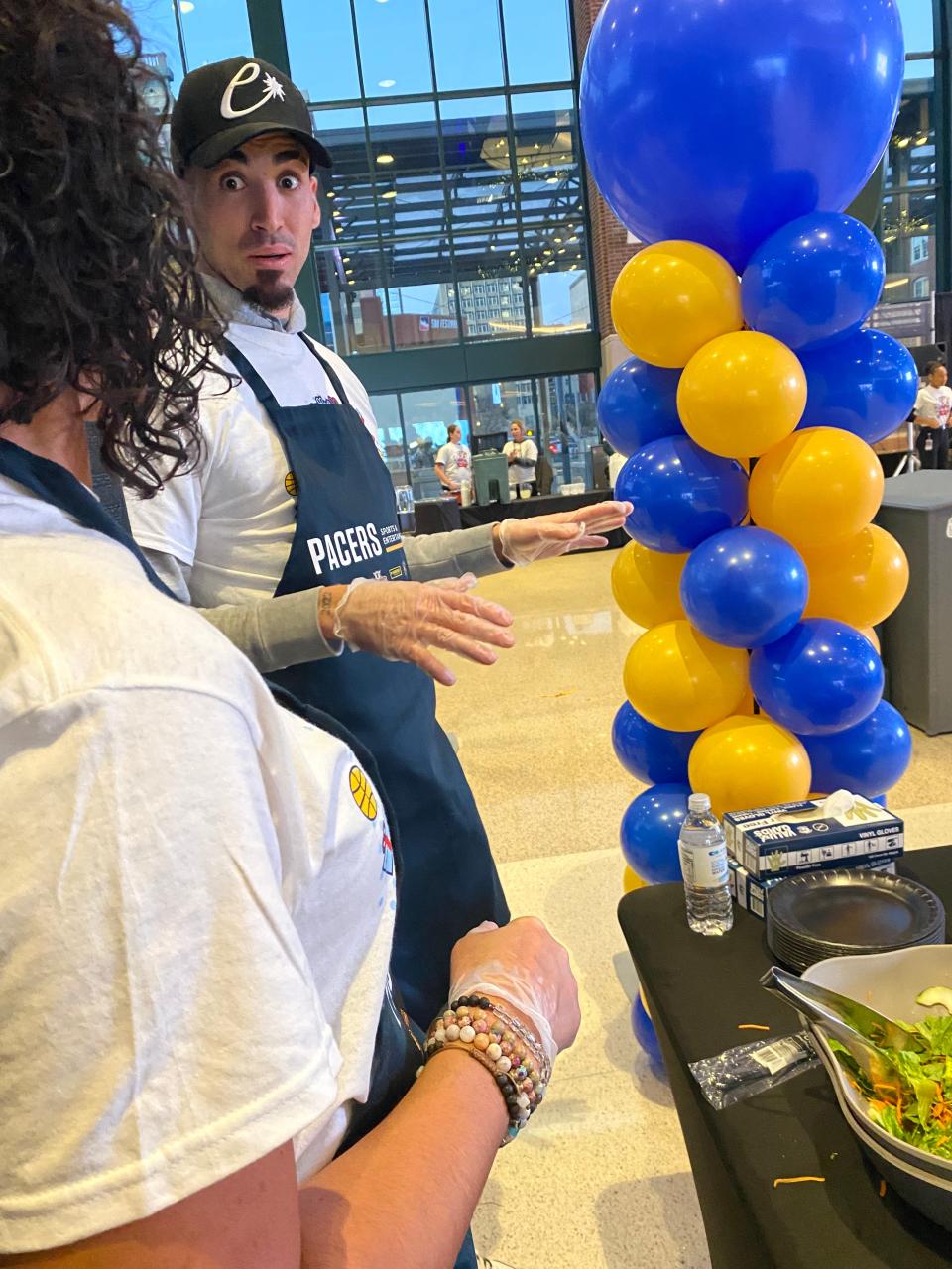 Pacers guard Chris Duarte with Melissa Pierce at the Pacers’ annual Come To Our House Season of Giving Dinner presented by US Foods and the Pacers Foundation on Nov. 23, 2022.