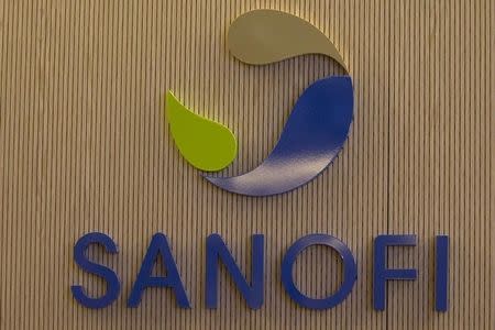 French drugs firm Sanofi's logo is pictured inside the company's headquarters during the company's 2014 annual results presentation in Paris February 5, 2015. REUTERS/Charles Platiau