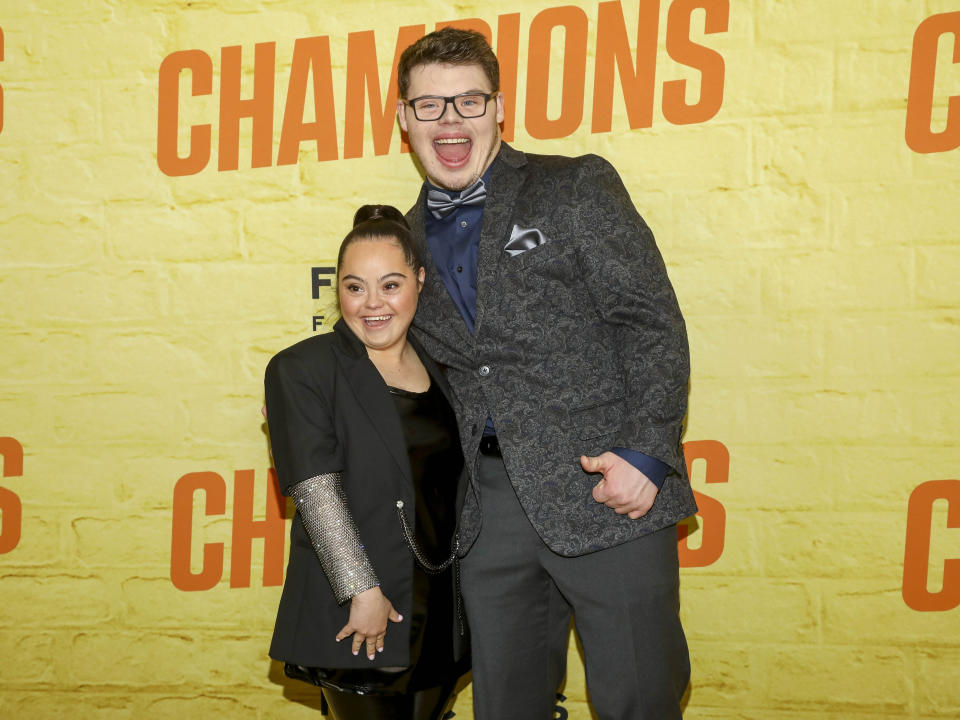 FILE - Cast members Madison Tevlin, left, and James Day Keith attend the premiere of their film "Champions" in New York on Feb. 27, 2023. (Photo by Andy Kropa/Invision/AP, File)