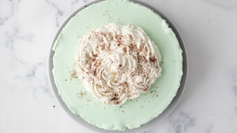 finished grasshopper pie with whipped cream