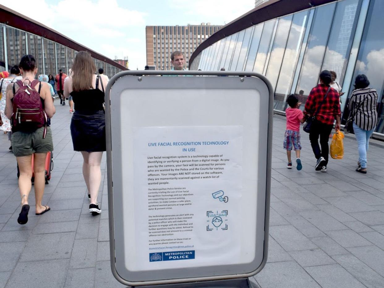 A public information poster displayed during a Met trial in Stratford, London: Sian Berry