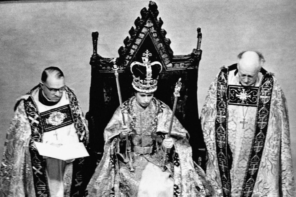The scene after the crowning ceremony in Westminster Abbey (PA) (PA Archive)