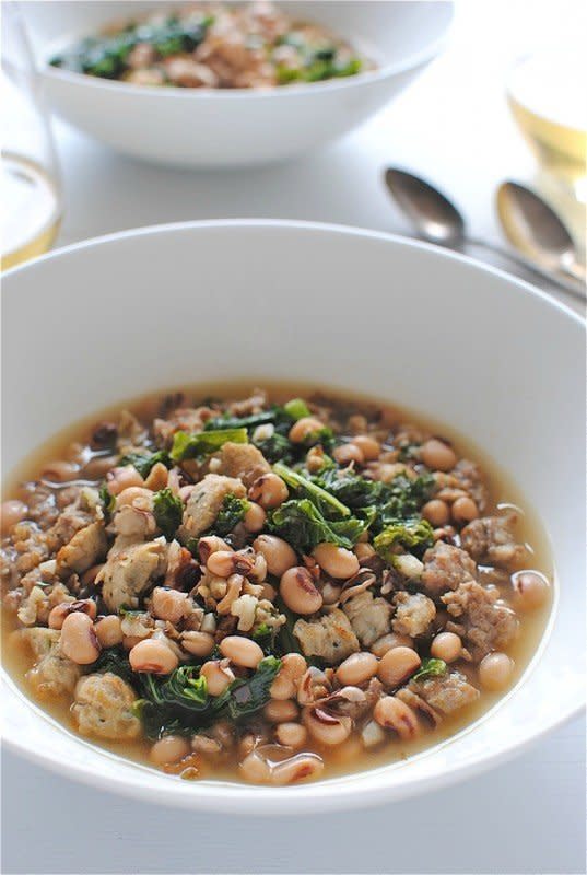 <strong>Get the <a href="http://bevcooks.com/2013/01/sausage-kale-and-black-eyed-peas-soup/" target="_blank">Sausage, Kale And Black-Eyed Pea recipe</a> from Bev Cooks</strong>