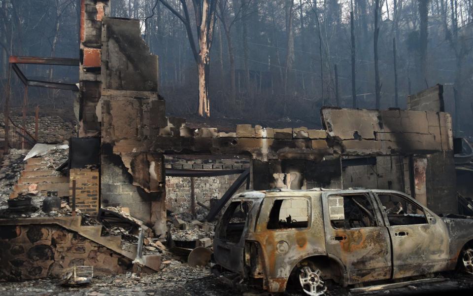 Apartments near the Park Vista hotel after wildfires mixed with high winds on Monday evening, Nov. 29, 2016 to cause widespread damage in the Gatlinburg area. Photo taken Tuesday, Nov. 29, 2016.