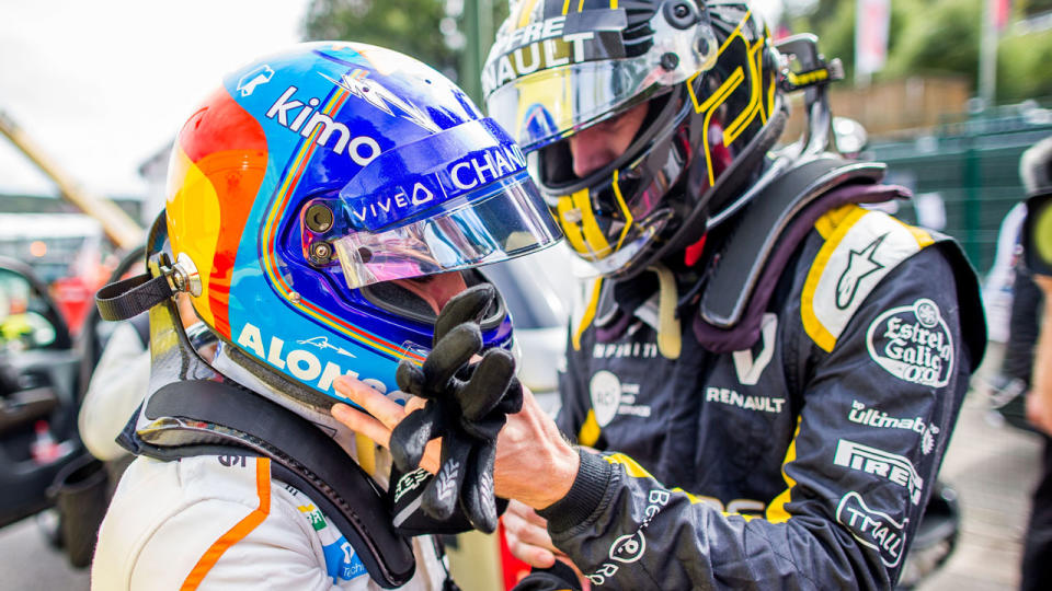 Nico Hulkenberg offered a quick apology to Fernando Alonso after the crash. Pic: Getty