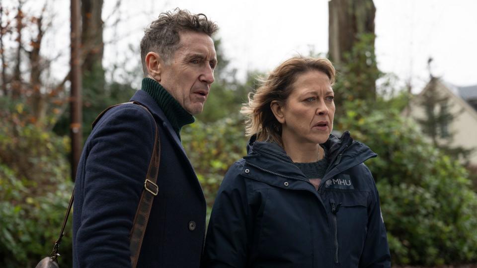 Paul McGann as Jake Strathearn and Nicola Walker as DI Annika Strandhed in Annika