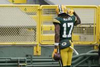 Green Bay Packers' Davante Adams celebrates his touchdown catch during the first half of an NFL football game against the Minnesota Vikings Sunday, Nov. 1, 2020, in Green Bay, Wis. (AP Photo/Morry Gash)