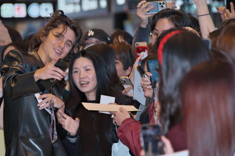 Timothee Chalamet arrives to promote his film "Wonka" at Narita International Airport in Narita, Chiba-Prefecture, Japan on Saturday. Photo by Keizo Mori/UPI