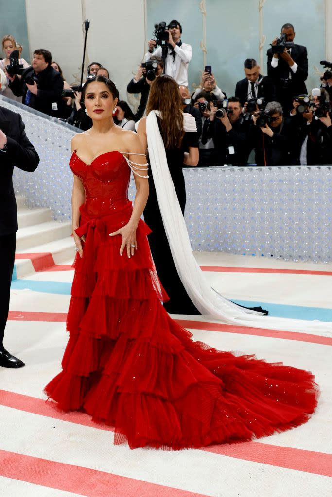 Salma Hayek Pinault in a red dress