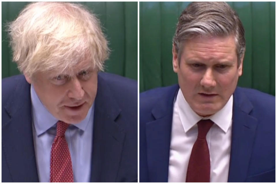 Boris Johnson accused Sir Keir Starmer of using a 'negative tone' at PMQs on Wednesday. (Parliamentlive.tv)