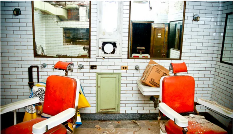 Barber chairs from a different era can be seen when the comfort stations were open for Bike Night in 2009.