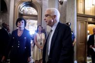 <p>Sen. John McCain arrives on Capitol Hill in Washington, July 25, 2017, as the Senate was to vote on moving ahead on health care with the goal of erasing much of President Barack Obama’s law. (Photo: Andrew Harnik/AP) </p>