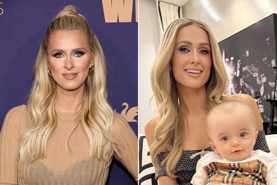 <p>Amy Sussman/Getty; Paris Hilton/Instagram</p> Nicky Hilton; Paris Hilton and her son Phoenix