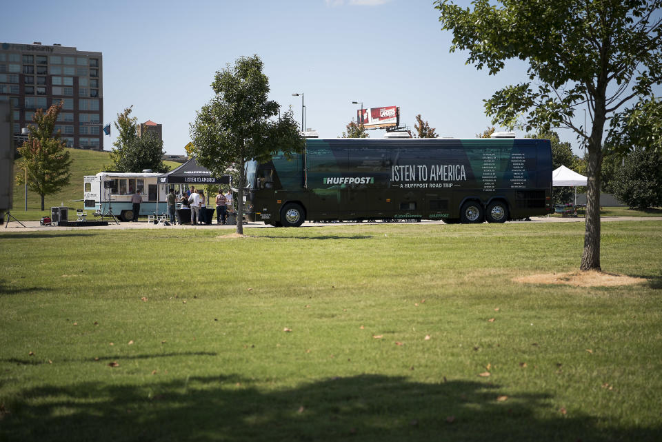 The HuffPost bus on location.