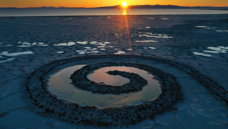 The sun sets on the Spiral Jetty on the Great Salt Lake on March 16. Utah Gov. Spencer Cox nominated Brian Steed to serve as Utah’s first-ever Great Salt Lake commissioner last week.