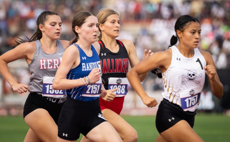 Ballinger's Addison Martin races in 800 meters at the 3A UIL State track and field meet Thursday at Mike A. Myers Stadium in Austin. Martin placed third in the race with a time of 2:17.53.