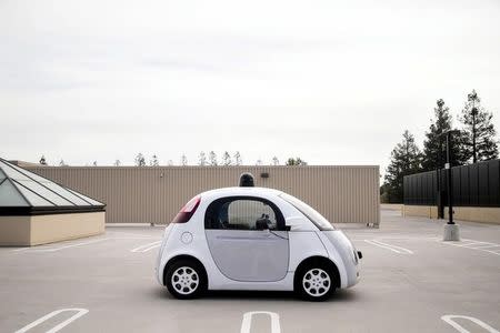 A prototype of Google's own self-driving vehicle is seen during a media preview of Google's current autonomous vehicles in Mountain View, California September 29, 2015. REUTERS/Elijah Nouvelage