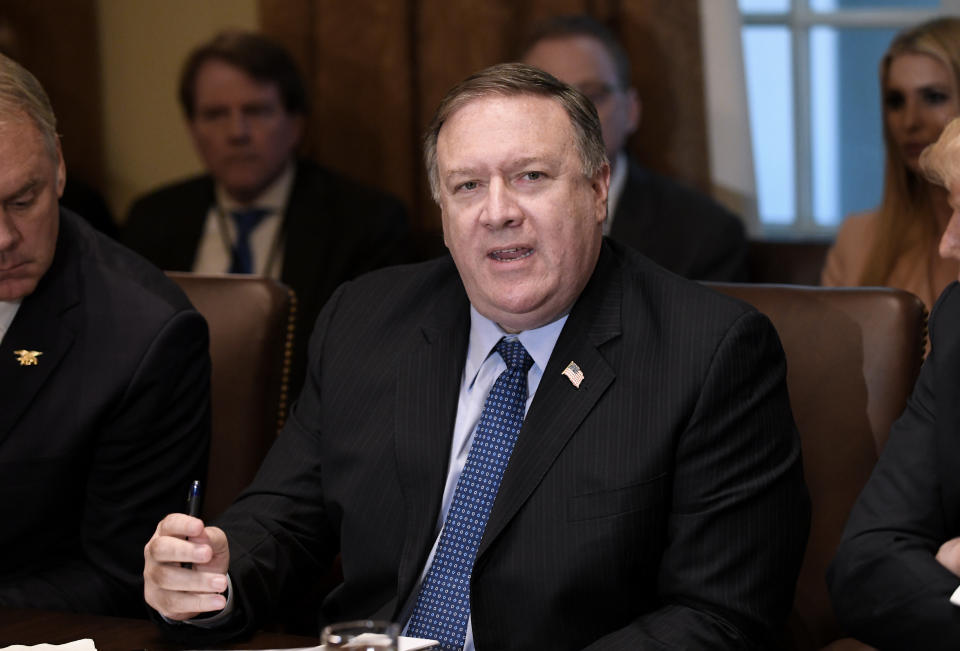 Secretary of State Mike Pompeo railed against Iran in a speech on Sunday, hours before Trump&nbsp;went further in his all-caps tweet. (Photo: Pool via Getty Images)