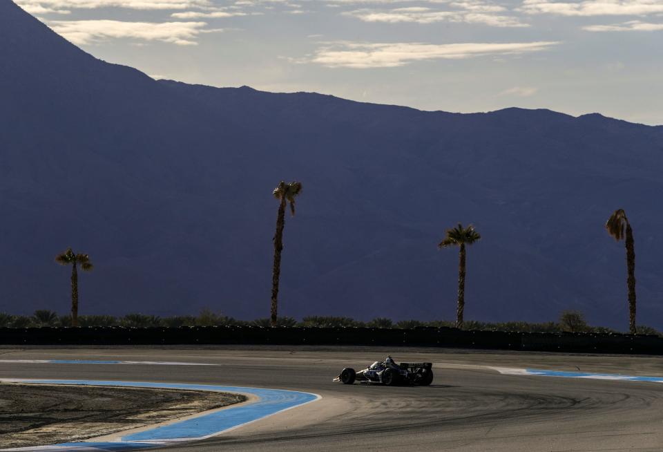 Conor Daly of Ed Carpenter Racing turns into turn 14 during day two of NTT IndyCar Series open testing at The Thermal Club in Thermal, Calif., Friday, Feb. 3, 2023.