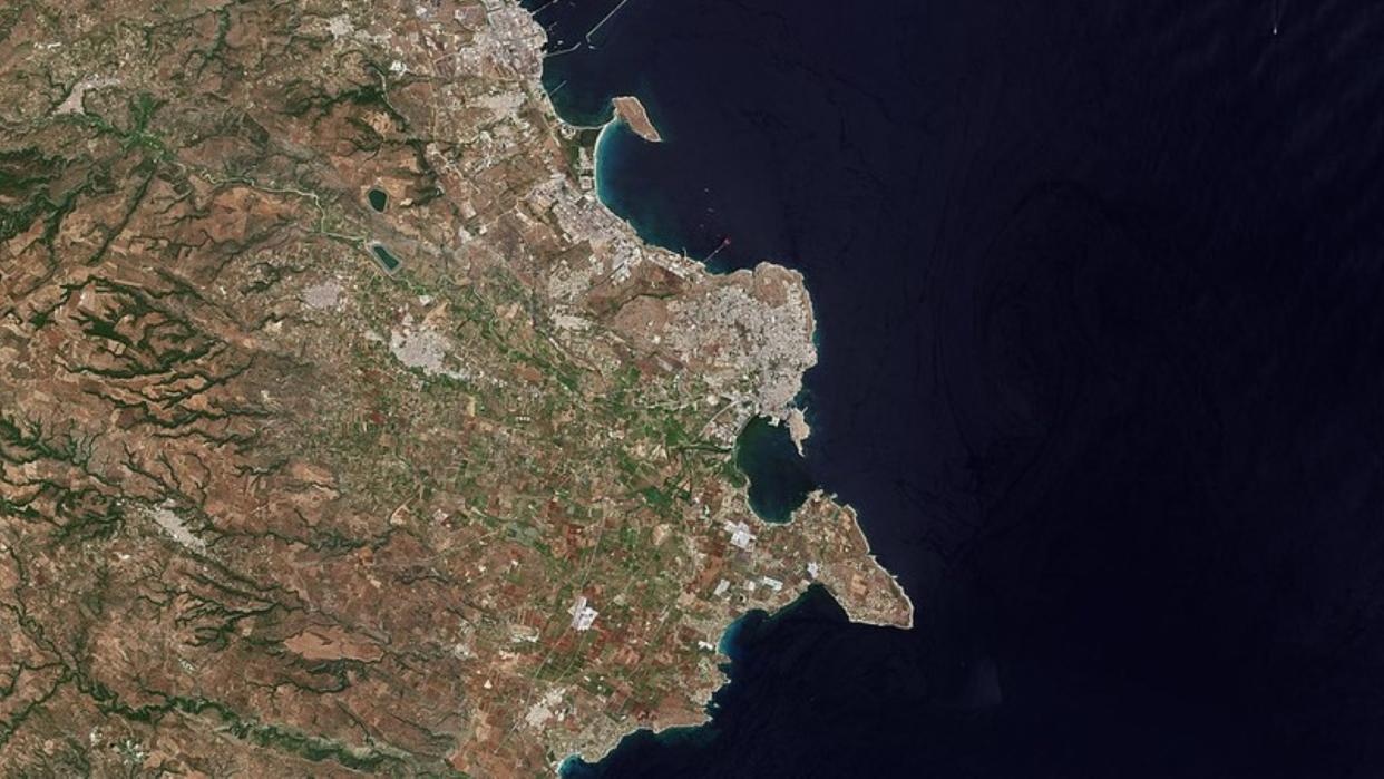 A aerial view of the coastline in Sicily.