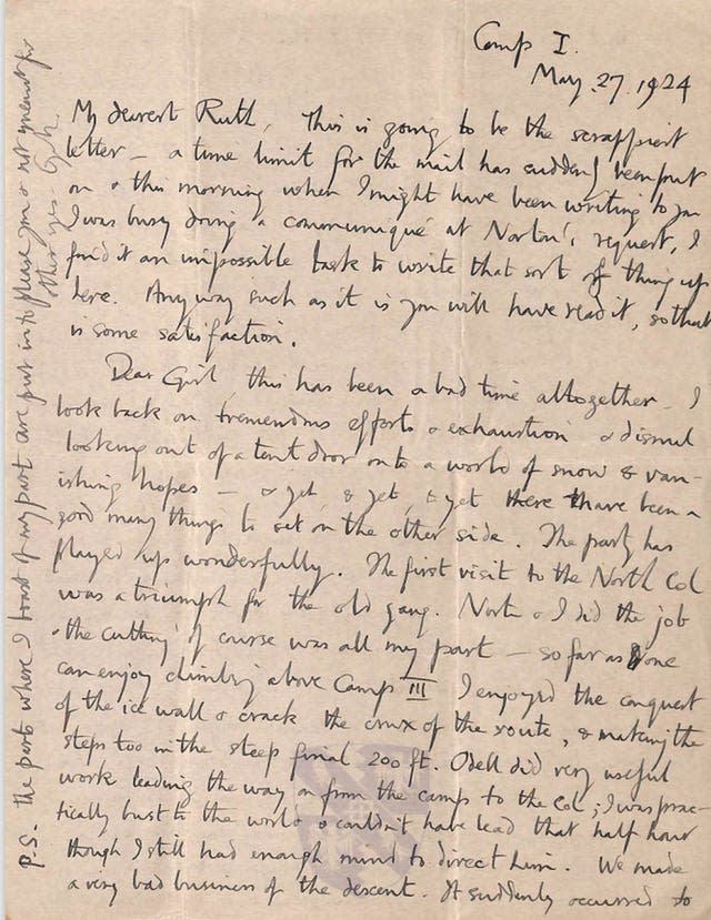 Three letters were also found on George Mallory's body