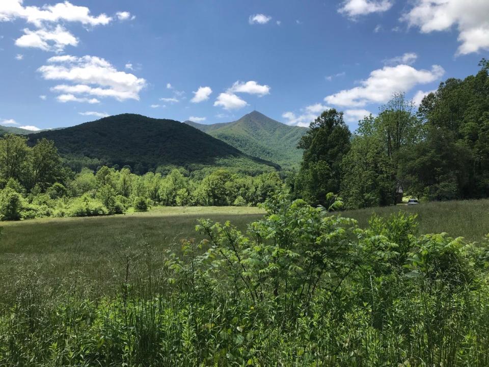 Mount Pisgah can be seen in the distance from Pisgah View State Park, which is currently closed to the public.