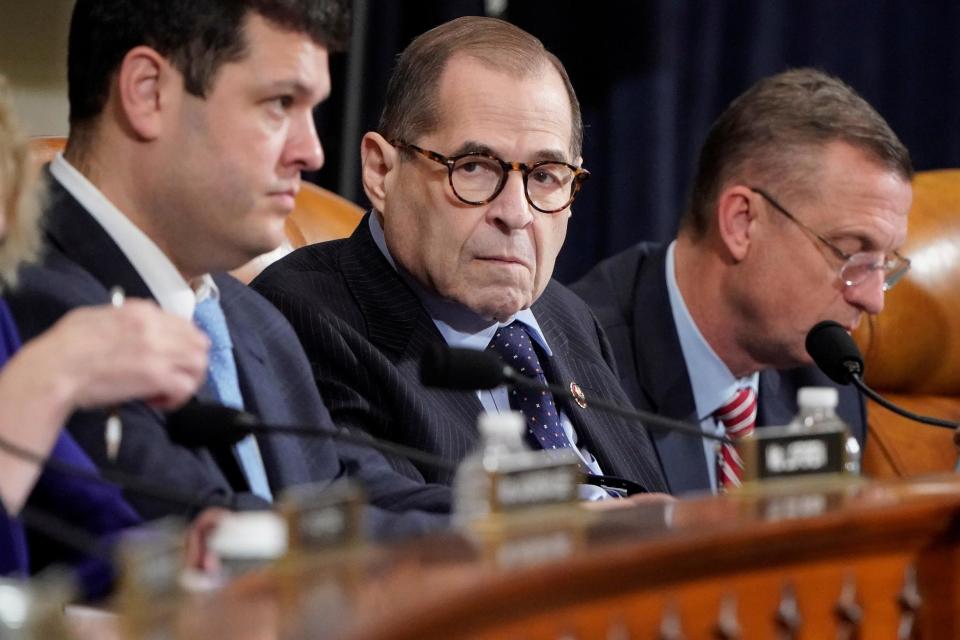 Jerrold Nadler listens to opening statements as the House Judiciary Committee begins its markup of articles of impeachment against President Trump (REUTERS)